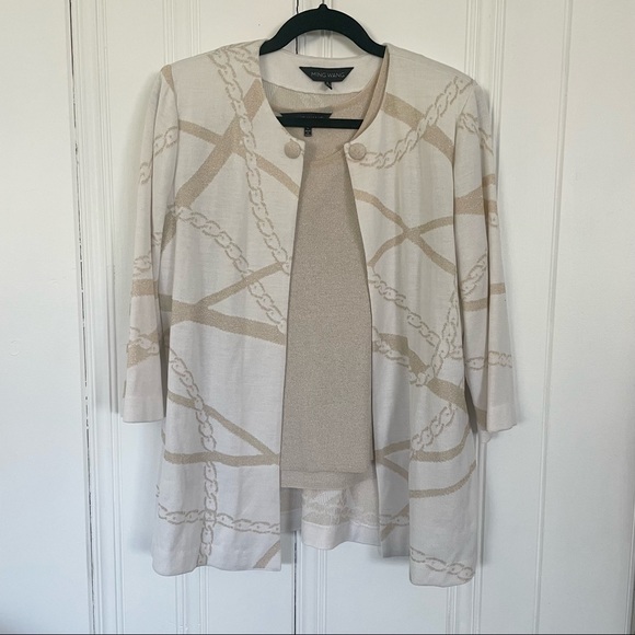 Two-Piece Gold and Off-White Cardigan Set by Ming Wang - Picture 5 of 5
